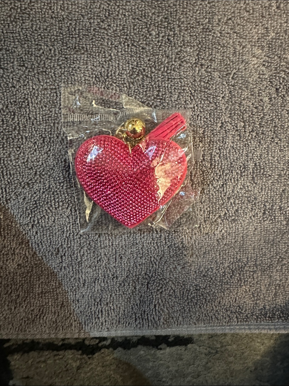 Pink Heart Keychain Charm - Sparkling Pink Heart Accessory